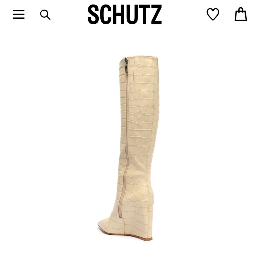 SCHUTZ Croc-Embossed Over the Knee Cream Boots